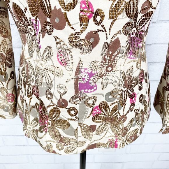 Lafayette 148 NY Floral Jacquard Blazer Brown Cream Pink Luxe Tailored Size 14 - Picture 4 of 11